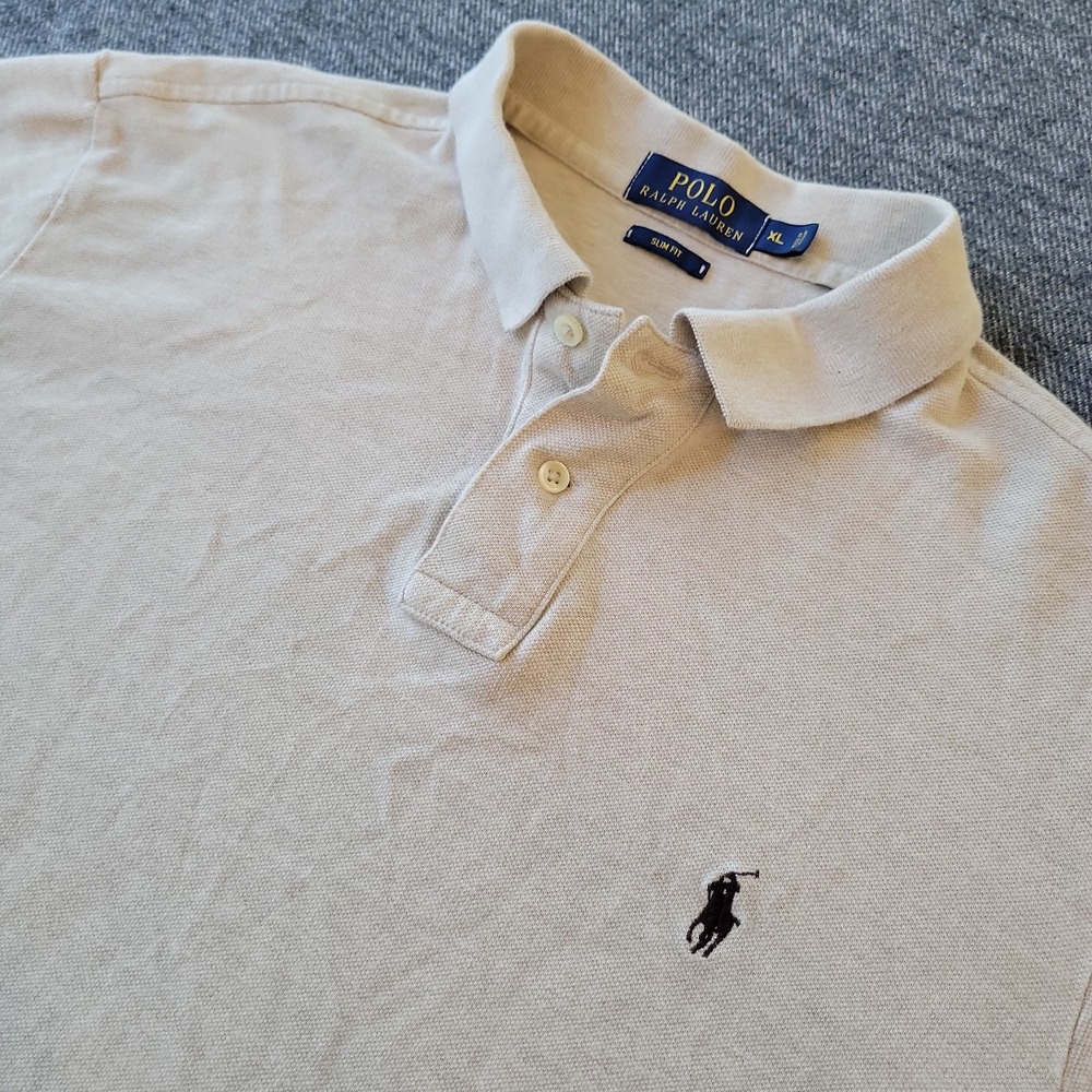 Polo Ralph Lauren Polo Shirt Mens XL Slim Fit Brown Tan Short Sleeve Cotton Pony